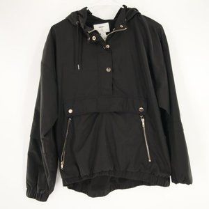 Black Gold Windbreaker Rain Coat Jacket Pockets L